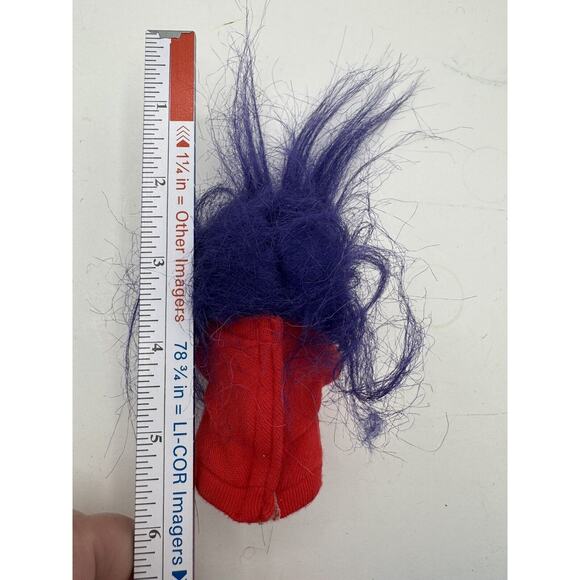 Vintage DAM Mini Troll Doll 1985 Pink Cheeks Purple Hair Red Long shirt I Love U - Picture 4 of 5
